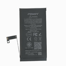 PISEN replacement battery for iPhone 14, back view showing safety warning and certification marks