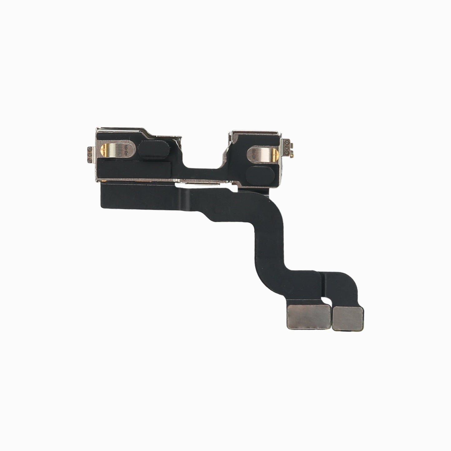 Back of the iPhone 14 Plus front camera module showing bracket and flex cable connectors