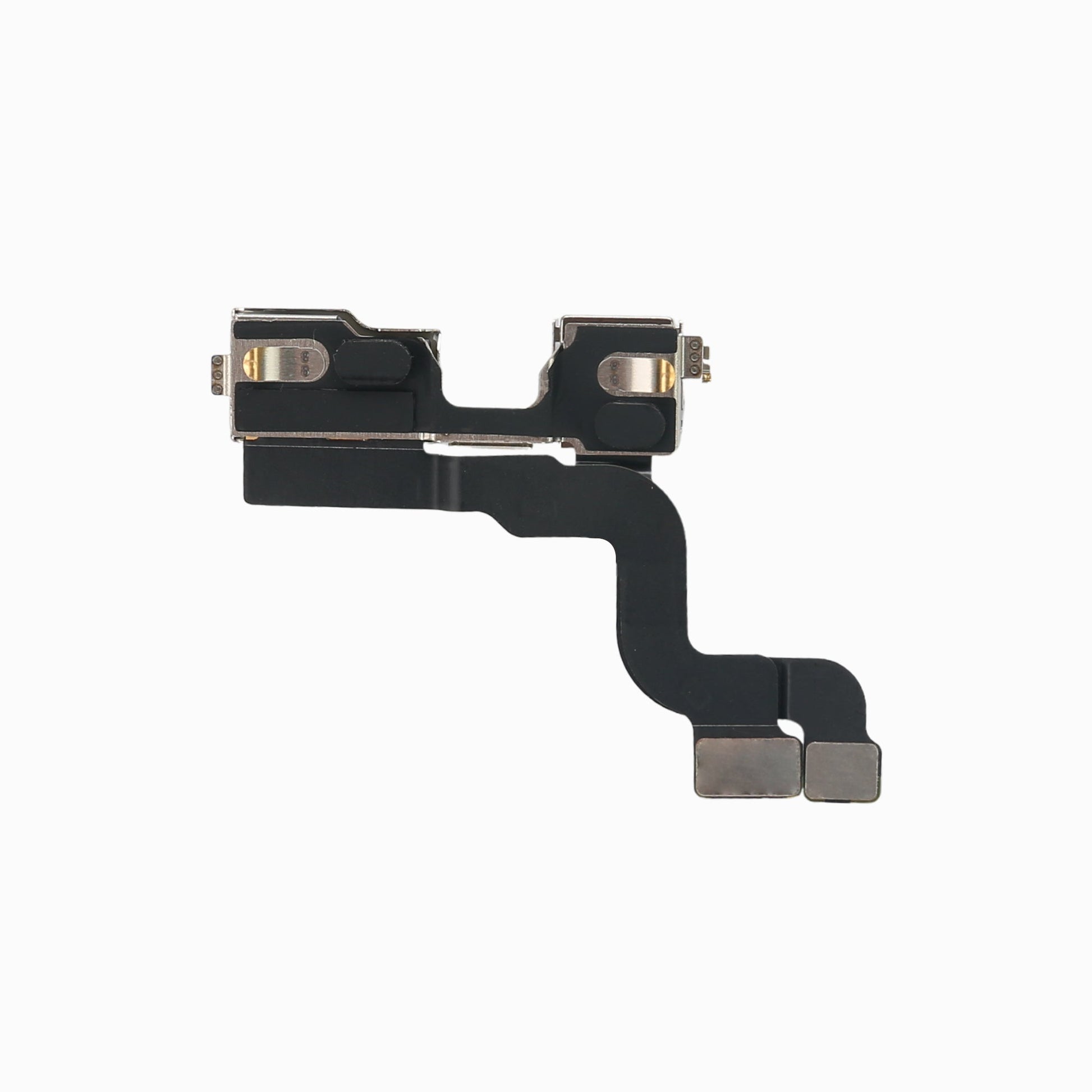 Back of the iPhone 14 Plus front camera module showing bracket and flex cable connectors