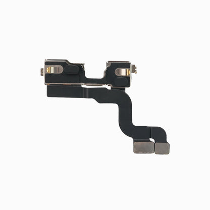 Back of the iPhone 14 Plus front camera module showing bracket and flex cable connectors