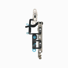 Back of the iPhone 14 Plus volume button flex cable showing button contacts and mounting bracket