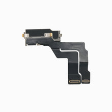 Back of the iPhone 14 Pro Max front camera module showing bracket and dual flex cable connectors