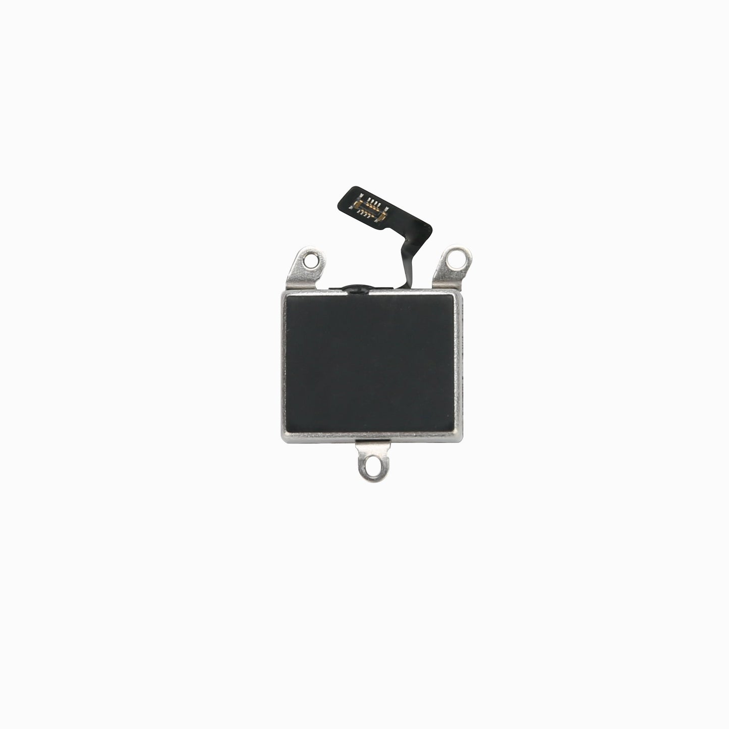 iPhone 14 vibration motor replacement, back view showing bracket and flex connector