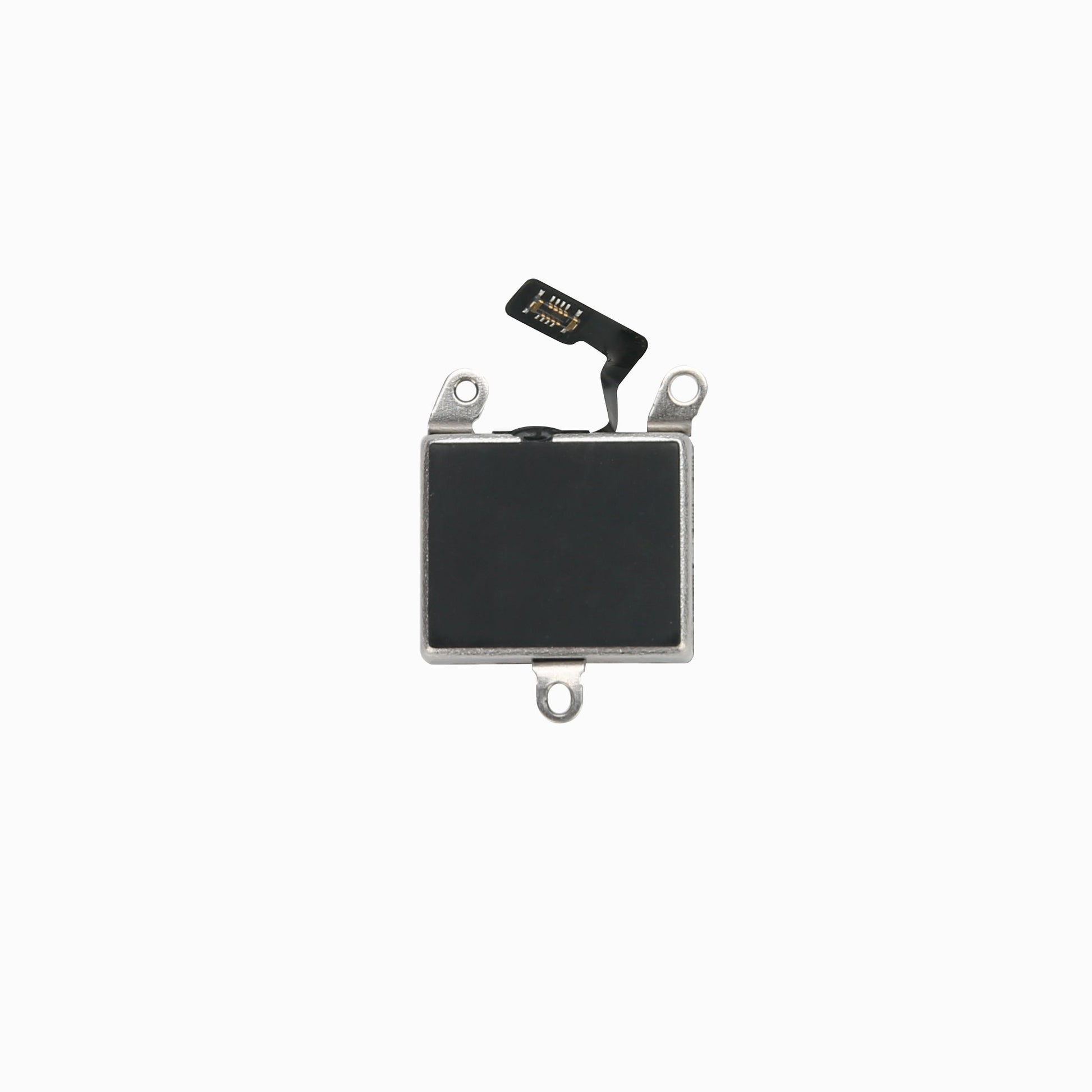 iPhone 14 vibration motor replacement, back view showing bracket and flex connector