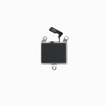 iPhone 14 vibration motor replacement, back view showing bracket and flex connector