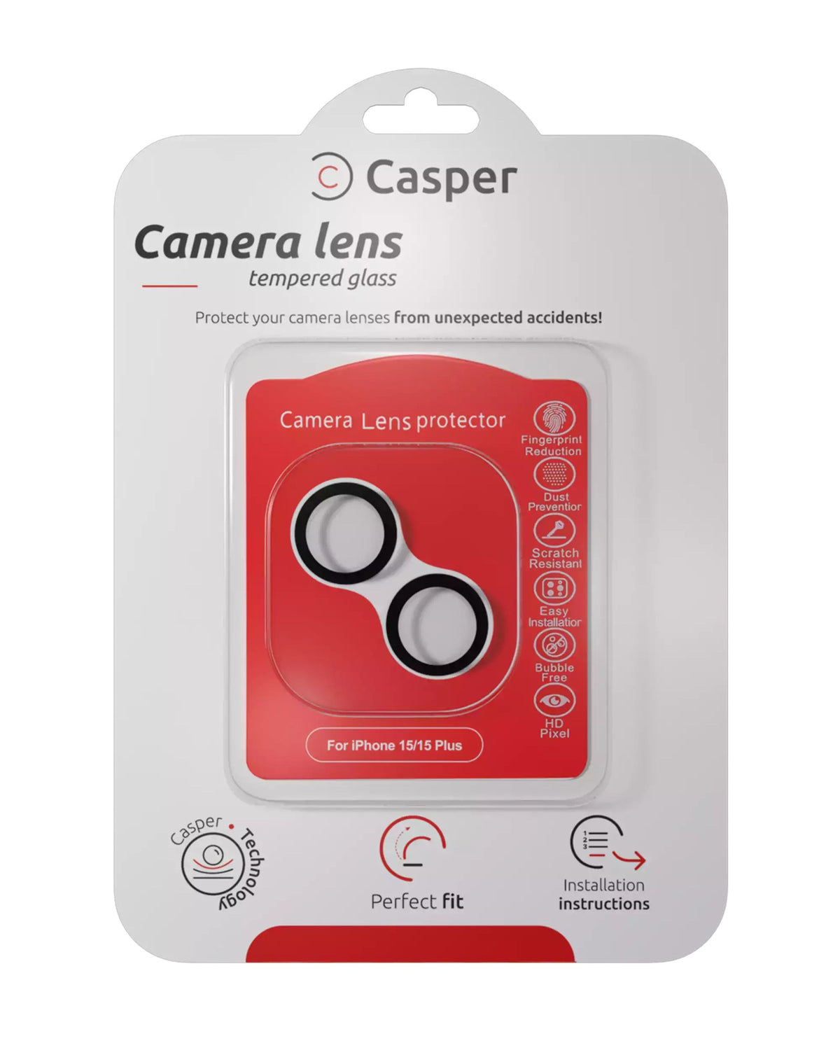 iPhone 15 / 15 Plus (Black) Casper Camera Lens Protector – retail package