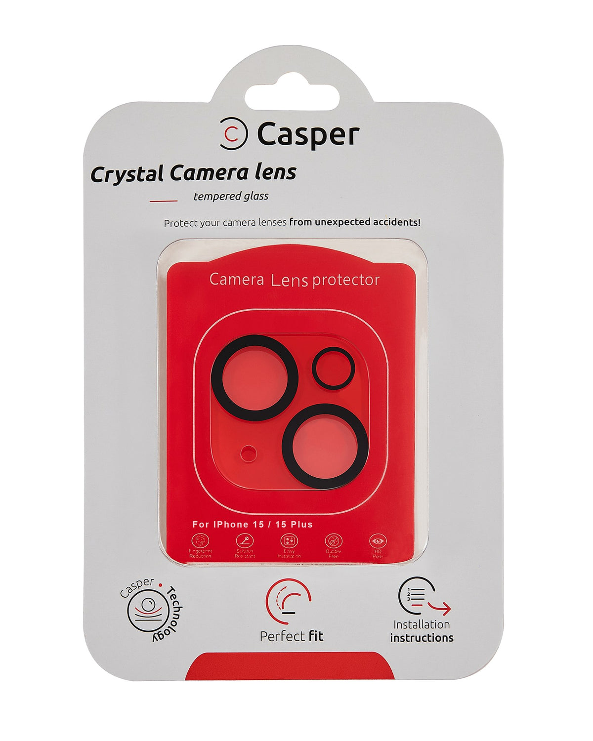 iPhone 15 / 15 Plus (Crystal Full Cover) Casper Camera Lens Protector – retail package