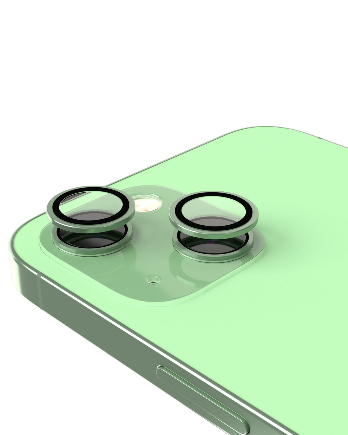 iPhone 15 / 15 Plus (Green) Casper Camera Lens Protector – installed on the iPhone camera