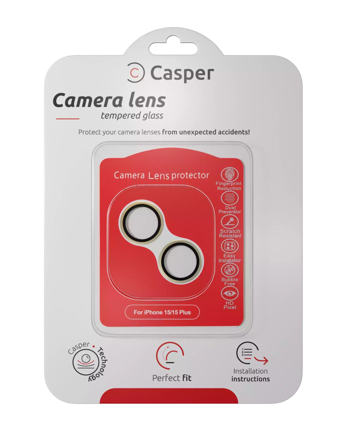 iPhone 15 / 15 Plus (Yellow) Casper Camera Lens Protector – retail package