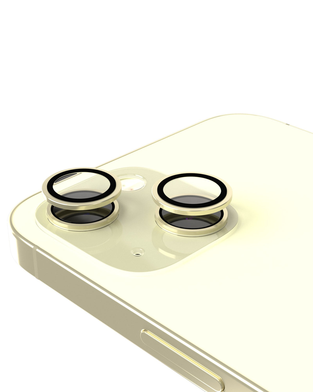 iPhone 15 / 15 Plus (Yellow) Casper Camera Lens Protector – installed on the iPhone camera