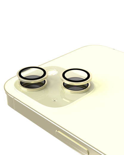 iPhone 15 / 15 Plus (Yellow) Casper Camera Lens Protector – installed on the iPhone camera