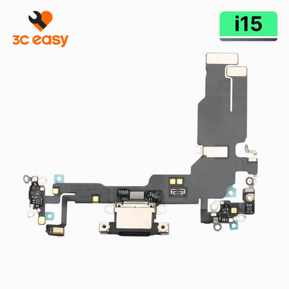 3C EASY original USB-C charging port flex cable for iPhone 15 in black, front view