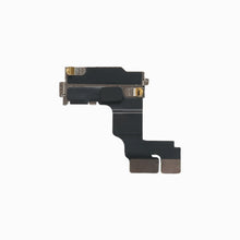 iPhone 15 front camera replacement, back view showing flex ribbon and dual connectors