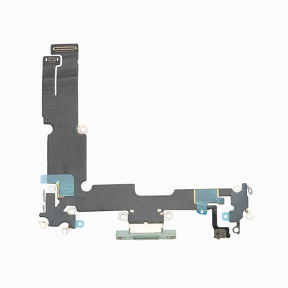 Green charging port flex cable replacement for iPhone 15 Plus, full flex assembly view