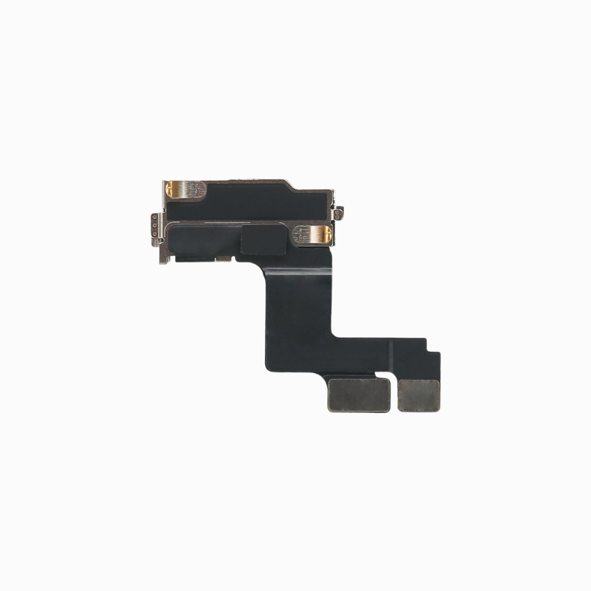 Back of the iPhone 15 Plus front camera module showing flex cable connectors