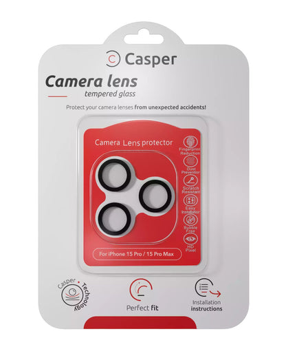 iPhone 15 Pro / 15 Pro Max (Black) Casper Camera Lens Protector – retail package