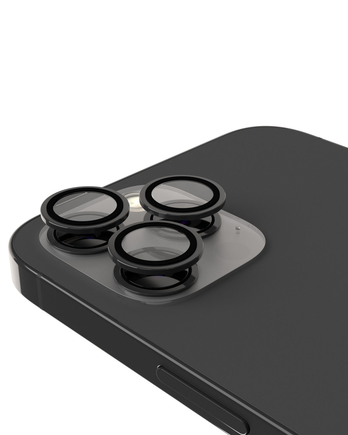 iPhone 15 Pro / 15 Pro Max (Black) Casper Camera Lens Protector – installed on the iPhone camera