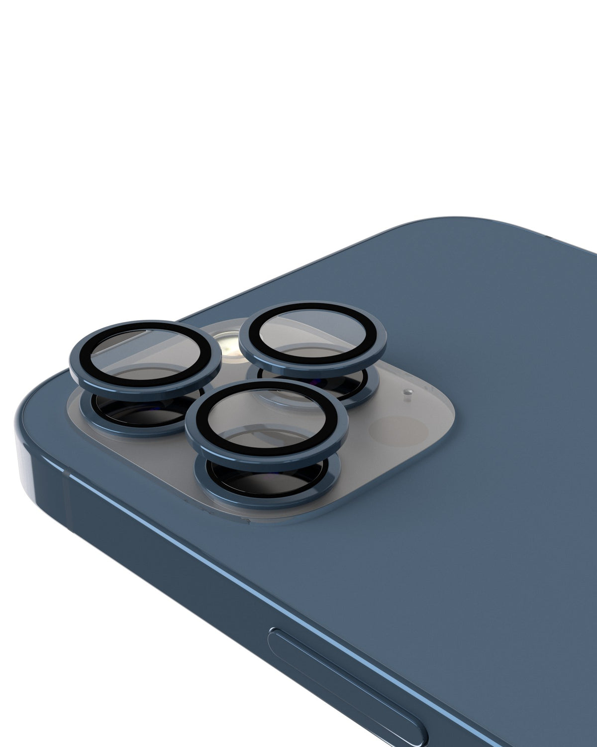 iPhone 15 Pro / 15 Pro Max (Blue Titanium) Casper Camera Lens Protector – installed on the iPhone camera