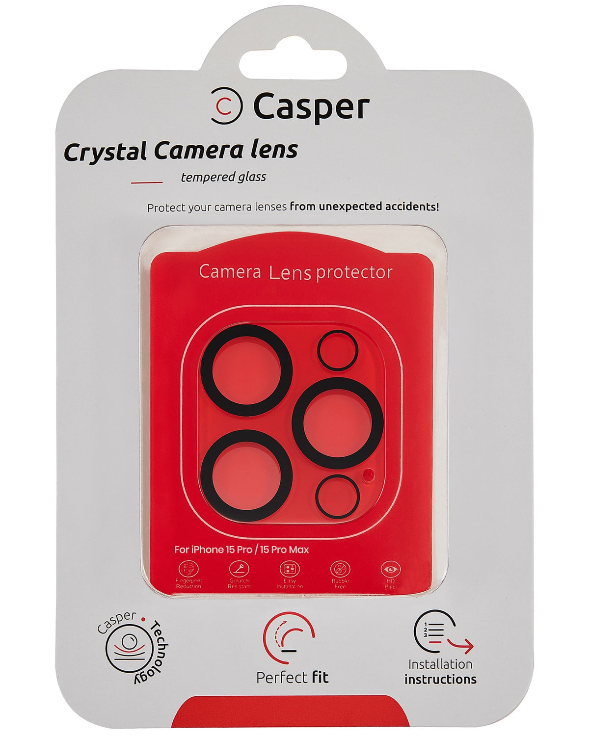 iPhone 15 Pro / 15 Pro Max (Crystal Full Cover) Casper Camera Lens Protector – retail package