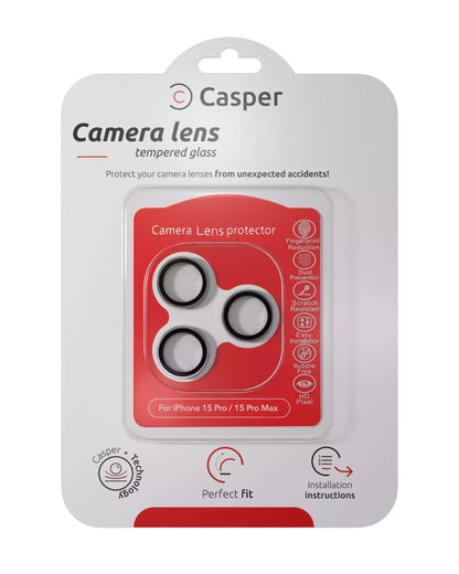 iPhone 15 Pro / 15 Pro Max (Silver) Casper Camera Lens Protector – retail package