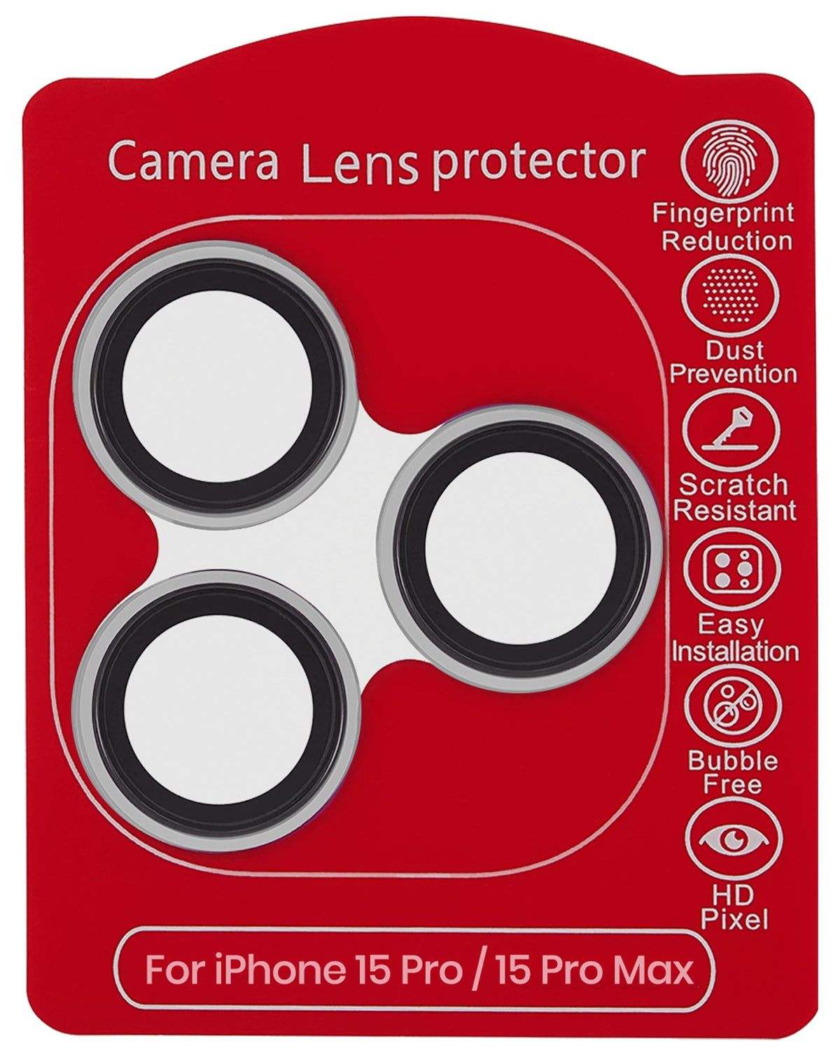iPhone 15 Pro / 15 Pro Max (Silver) Casper Camera Lens Protector – retail package