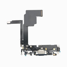 Dark blue charging port flex cable replacement for iPhone 15 Pro, full flex assembly view