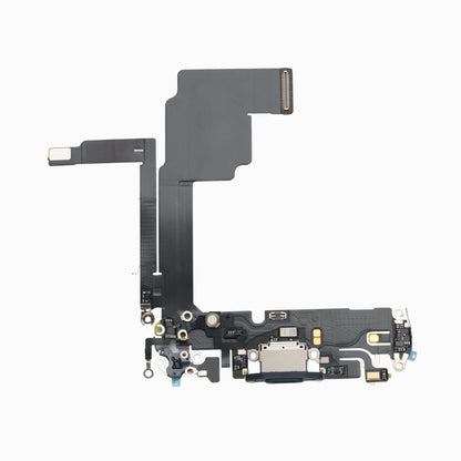 Dark blue charging port flex cable replacement for iPhone 15 Pro, full flex assembly view