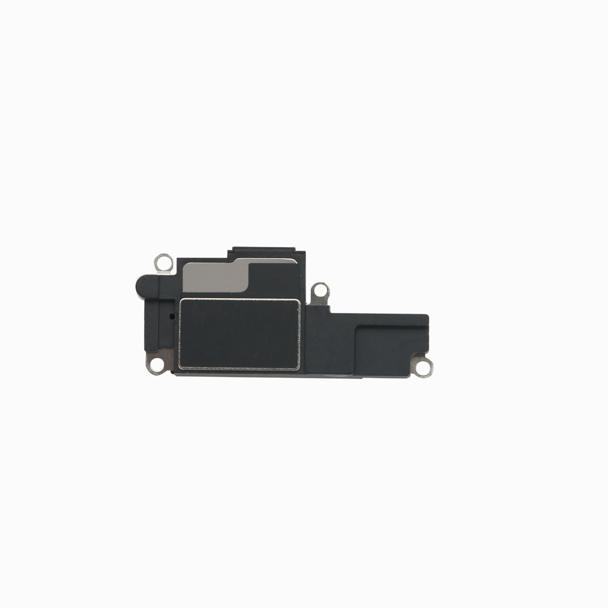 Reverse side of the iPhone 15 Pro loudspeaker assembly showing the black speaker housing