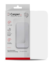 Casper Pro clear HD tempered glass screen protector for iPhone 15 Pro Max shown with retail packaging
