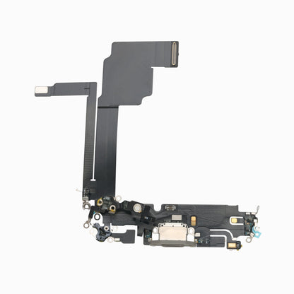 Natural titanium charging port flex cable replacement for iPhone 15 Pro Max, full flex assembly view