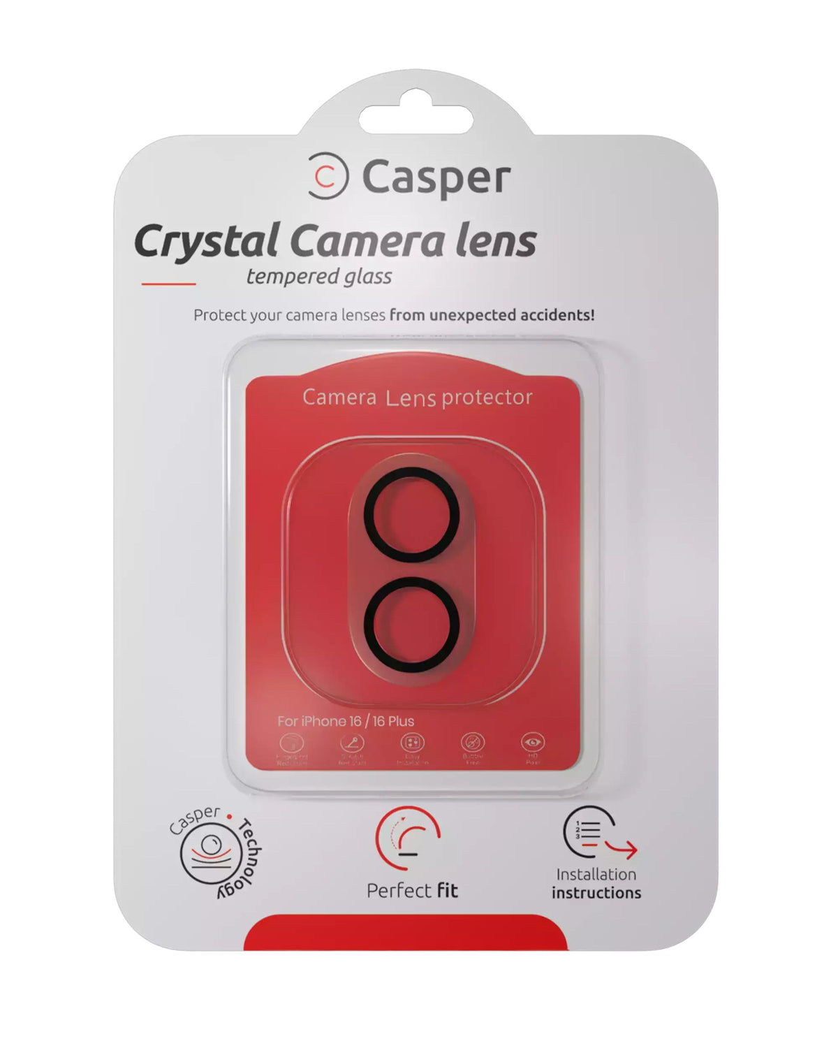 iPhone 16 / 16 Plus / 17 (Crystal Full Cover) Casper Camera Lens Protector – retail package
