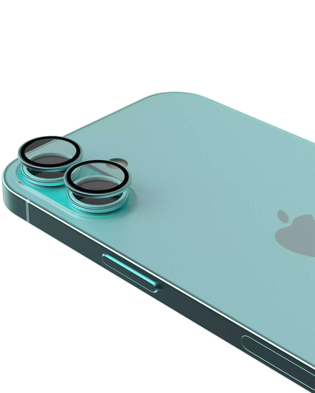iPhone 16 / 16 Plus (Teal) Casper Camera Lens Protector – installed on the iPhone camera