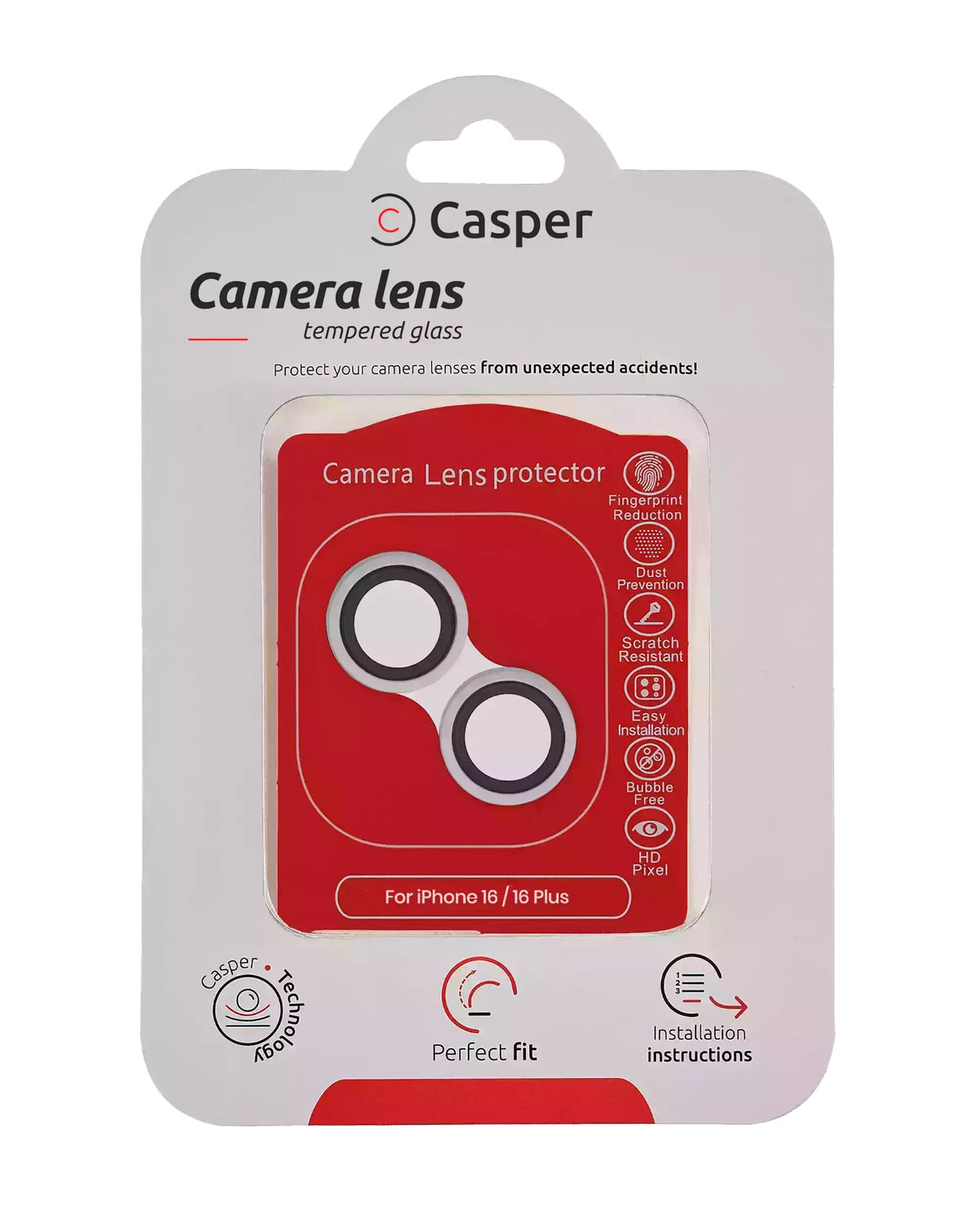 iPhone 16 / 16 Plus (White) Casper Camera Lens Protector – retail package