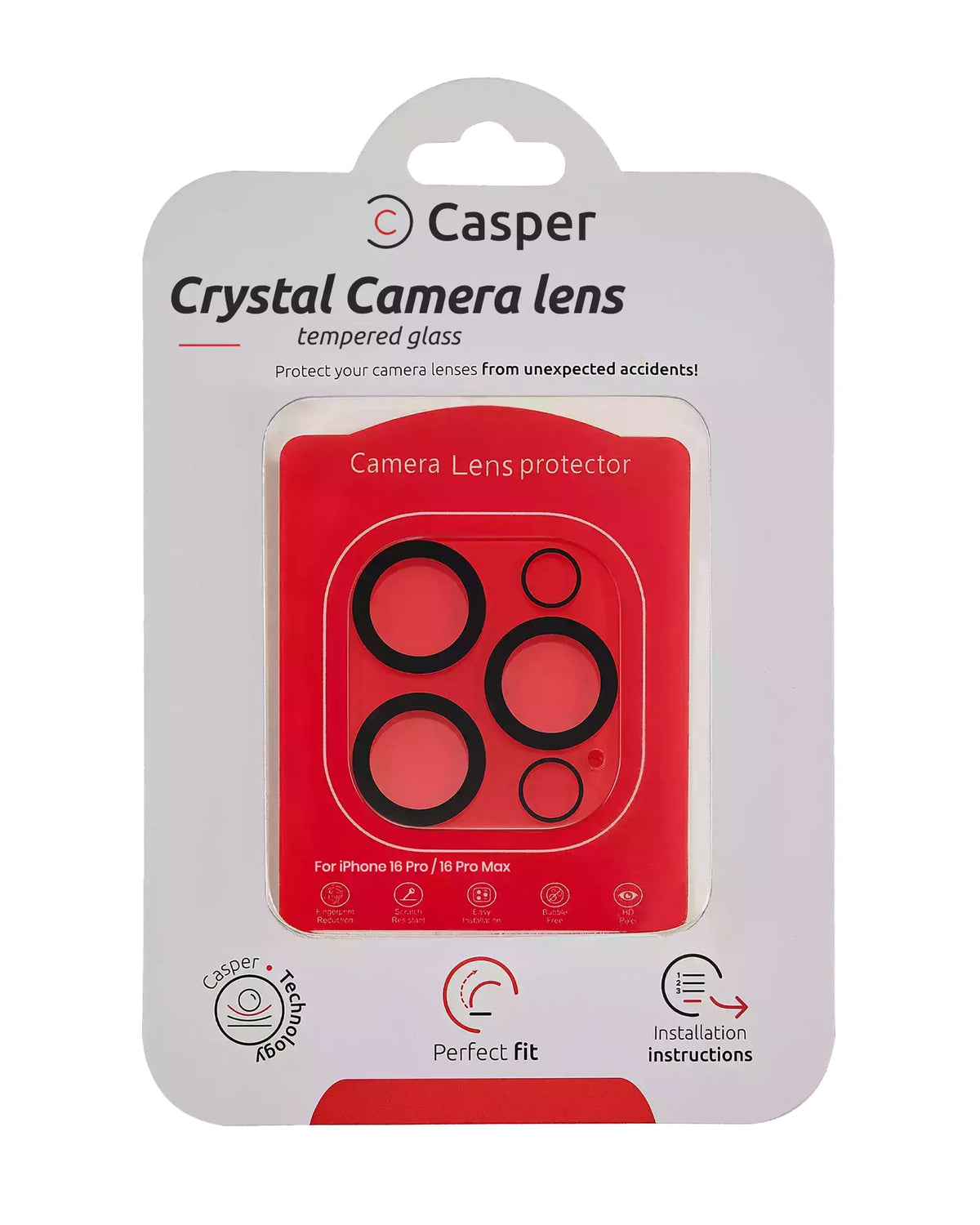 iPhone 16 Pro / 16 Pro Max (Crystal Full Cover) Casper Camera Lens Protector – retail package