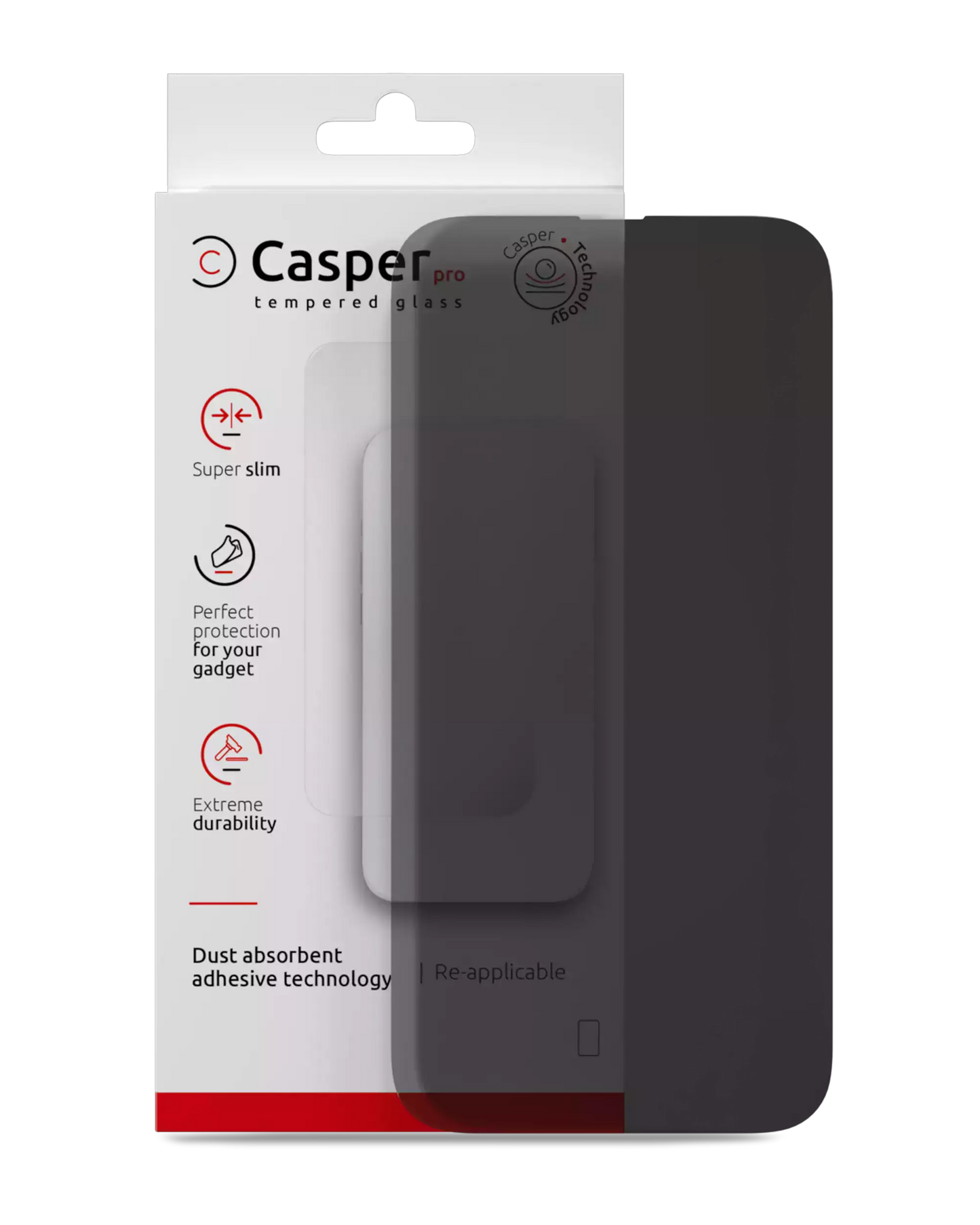 Casper Pro privacy tempered glass screen protector for iPhone 16 Pro Max / 17 Pro Max, dark tinted glass with retail box