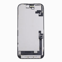 Back of iPhone 16 Soft OLED screen replacement showing metal backplate and display flex cable