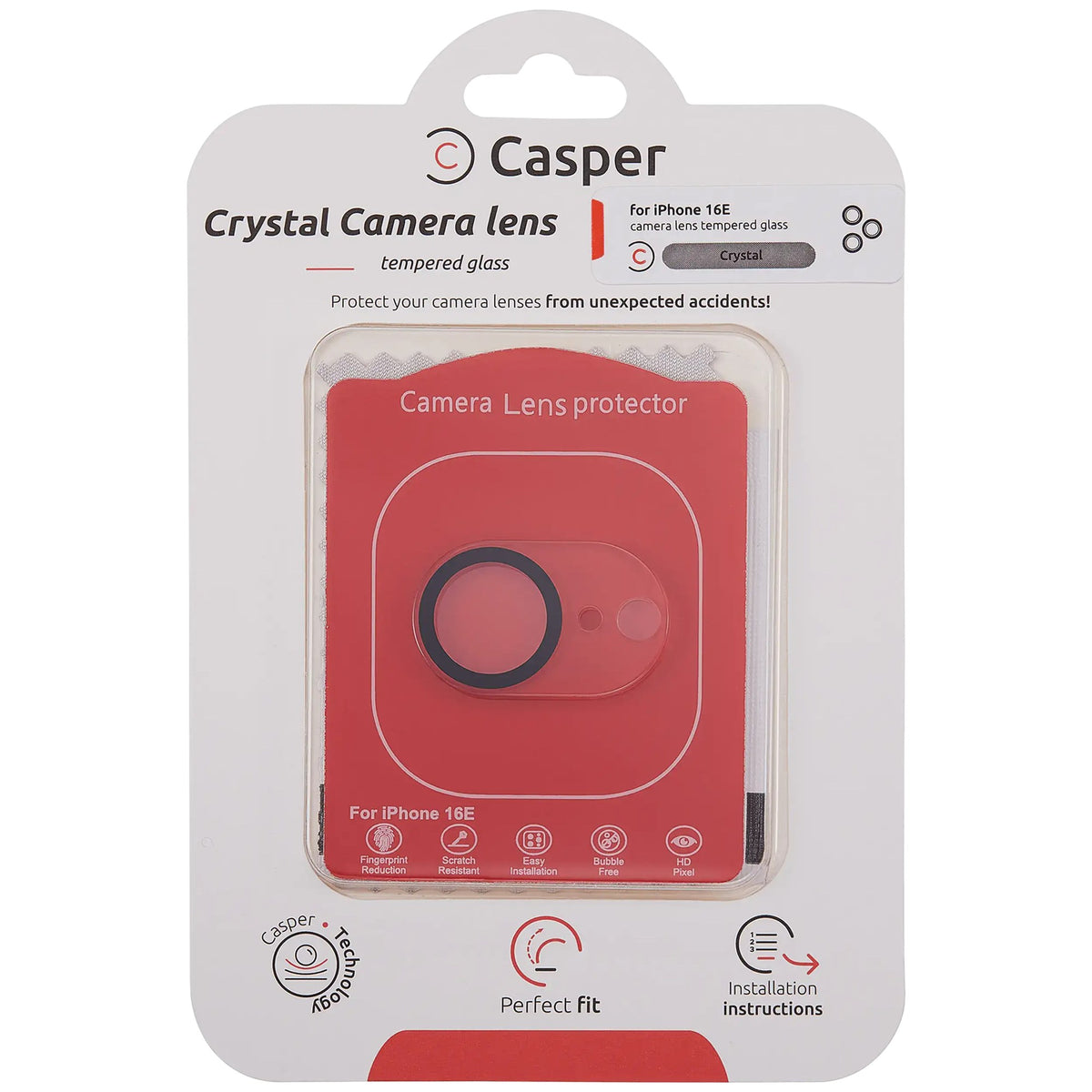 iPhone 16e (Crystal Full Cover) Casper Camera Lens Protector – retail package