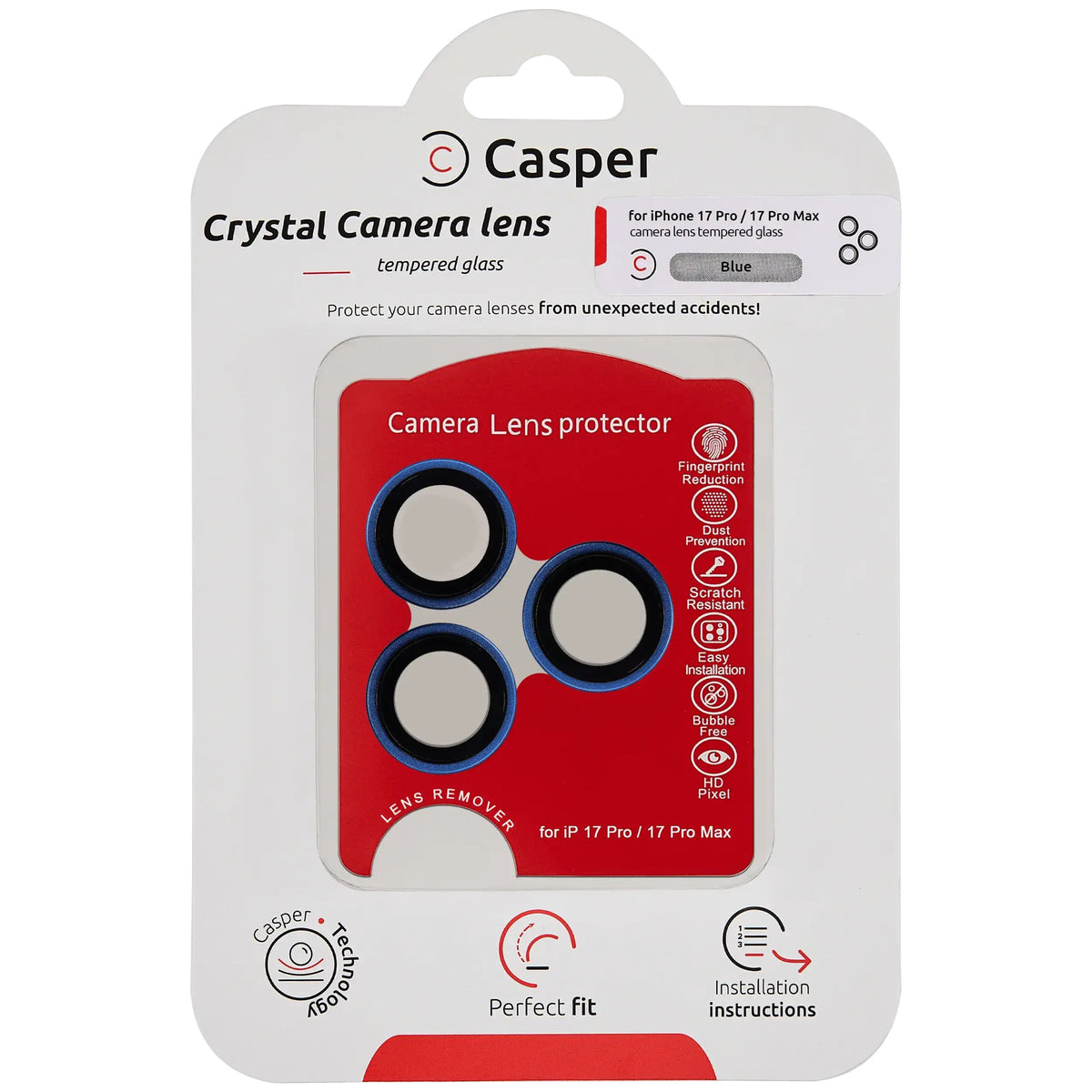 iPhone 17 Pro / 17 Pro Max (Blue) Casper Camera Lens Protector – retail package