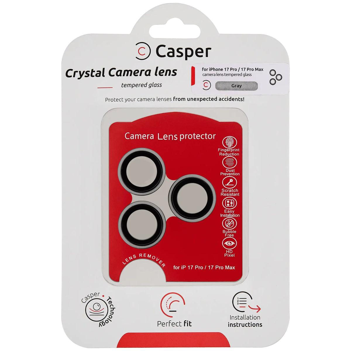 iPhone 17 Pro / 17 Pro Max (Gray) Casper Camera Lens Protector – retail package