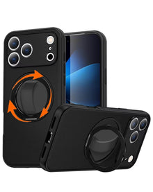 iPhone 17 Pro / 18 Pro Textured Armor Case with 360° Ring Stand - Black Phone Case - Pro iPhone Repair