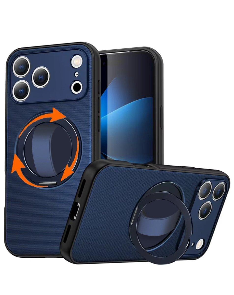iPhone 17 Pro / 18 Pro Textured Armor Case with 360° Ring Stand - Blue