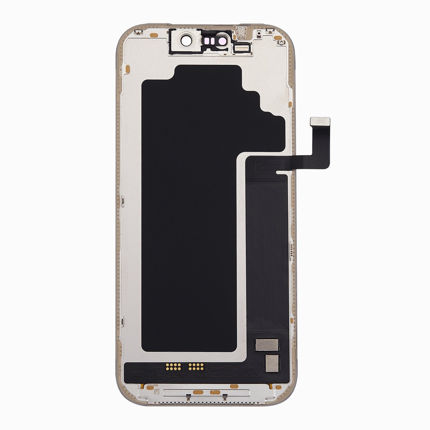 Back of iPhone 17 Pro Soft OLED screen replacement showing gold backplate and flex cable