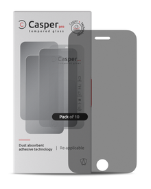 Casper Pro privacy tempered glass screen protectors for iPhone 6, 6S, 7, 8 and SE, pack of 10 box with tinted glass