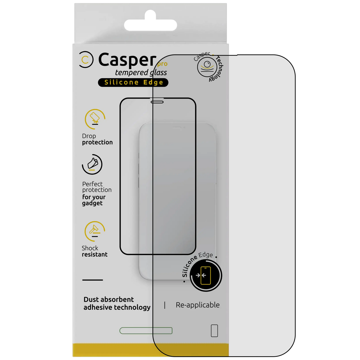 Casper Pro Silicone Edge clear tempered glass screen protector for iPhone Air with white retail box