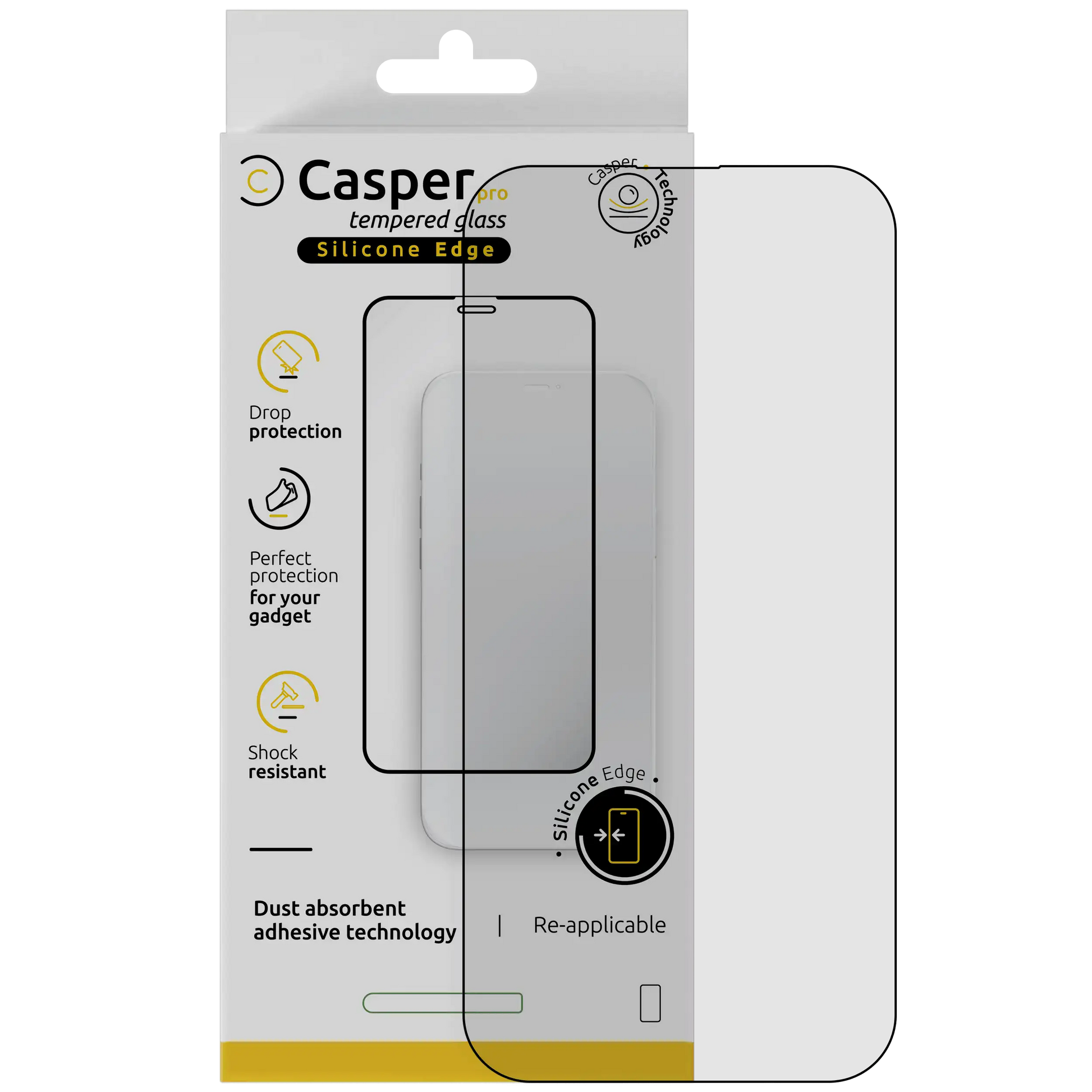 Casper Pro Silicone Edge clear tempered glass screen protector for iPhone Air with white retail box