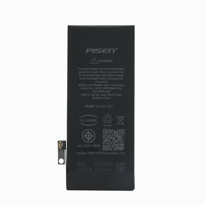 PISEN iPhone SE 2 replacement battery, back side with safety warnings and certification marks