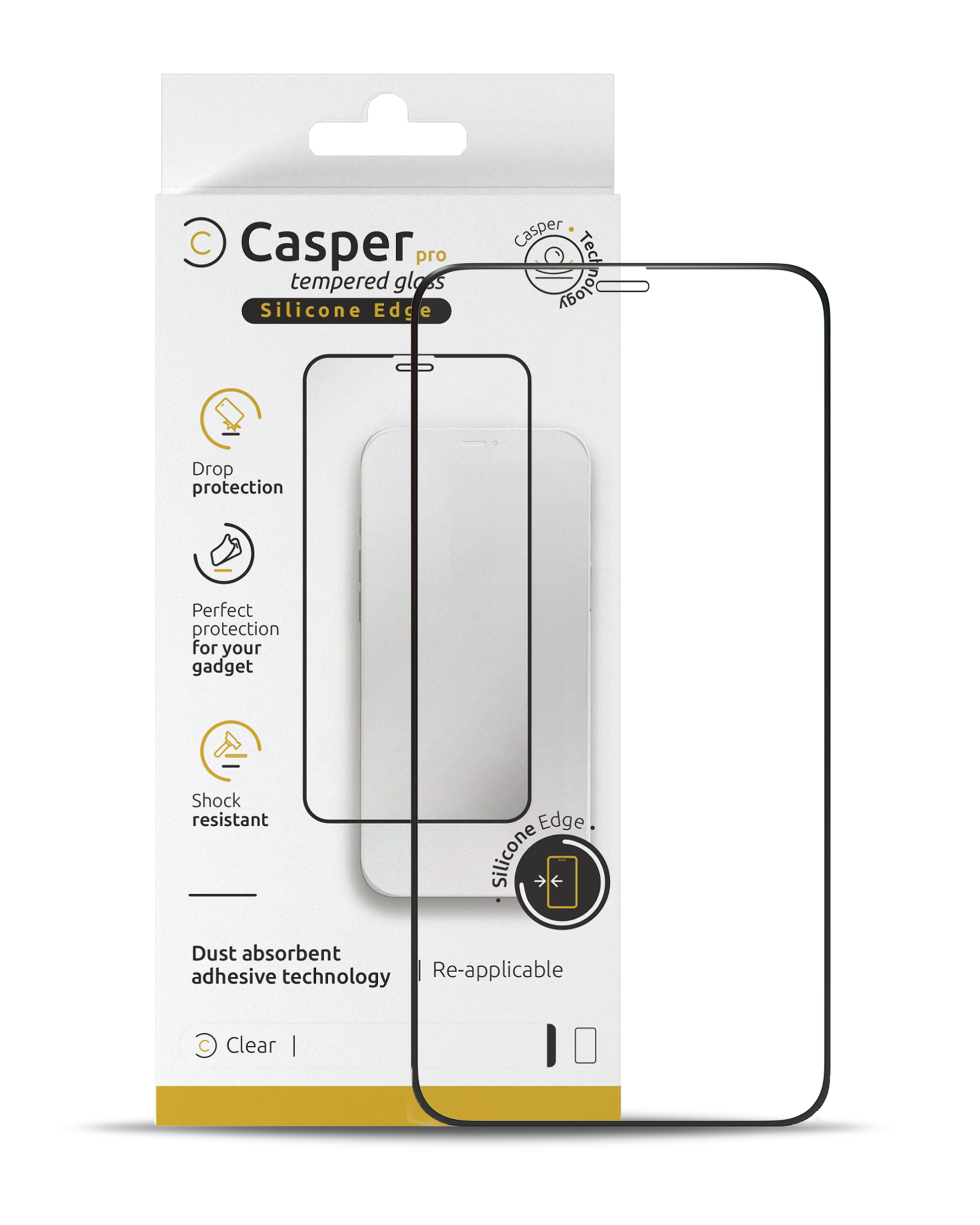 Casper Pro Silicone Edge clear tempered glass for iPhone XS Max / 11 Pro Max beside retail box