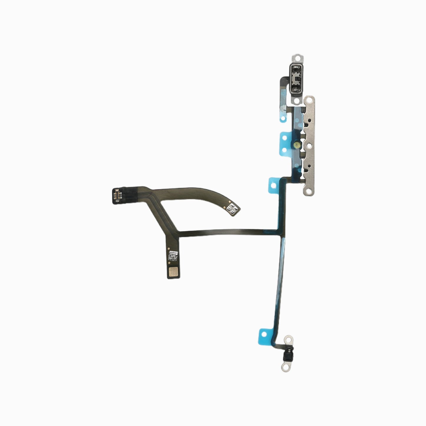 Alternate view of iPhone XS Max volume button flex cable showing ribbon layout and button contacts