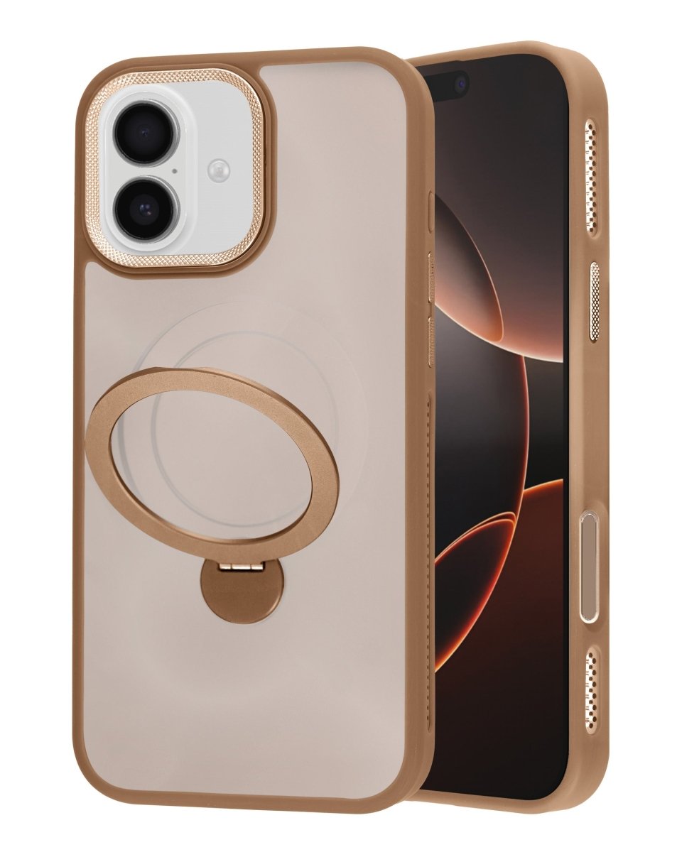 Luxury Matte Hard Magnetic Ring Holder Case - Brown for iPhone 17 Phone Case - Pro iPhone Repair