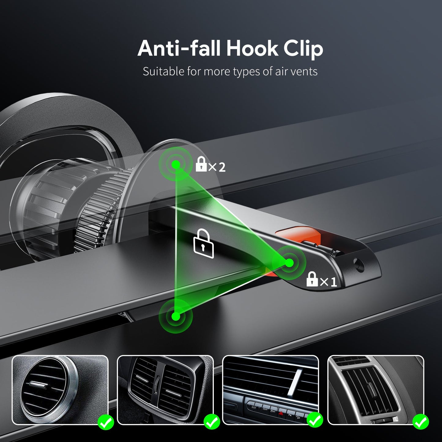 ESOULK transparent magnetic air vent car phone holder – angle view